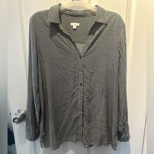 J.JILL Top Blouse Tunic Shirt Size M Black & White Houndstooth Button L/S Rayon